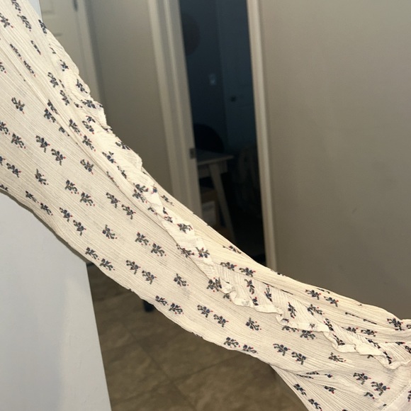 MASSIMO DUTTI Ivory Black Print Dress Shirt Blouse Button Down Ruffle Blouse L - Picture 3 of 8